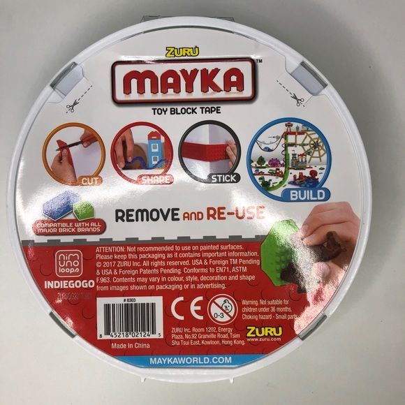 MAYKA Toy Block Tape, 4 stud, 6.5ft, Light Green,non-marking 2pk - Picture 3 of 3